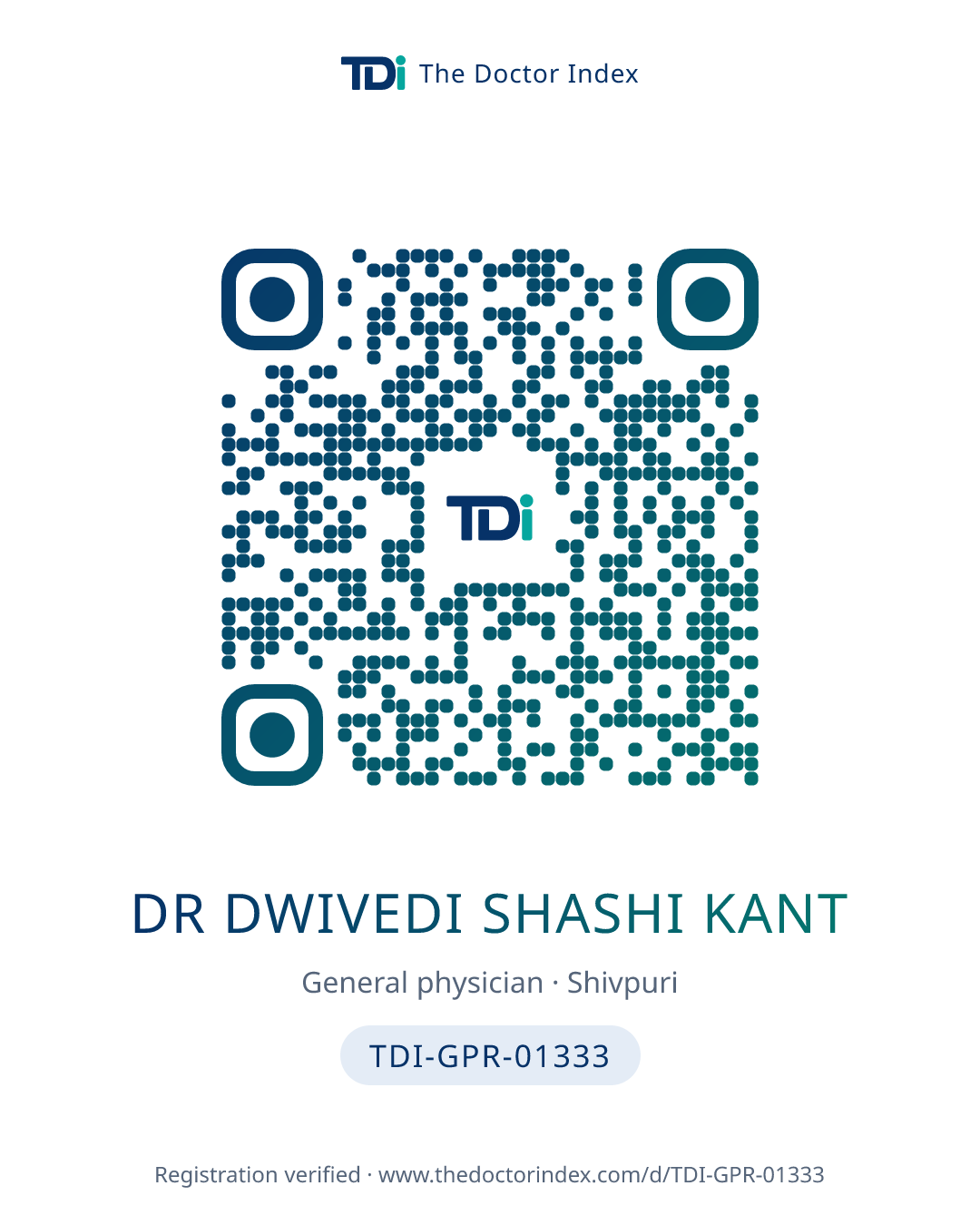 QR card for Dr Dwivedi Shashi Kant, TDI-GPR-01333