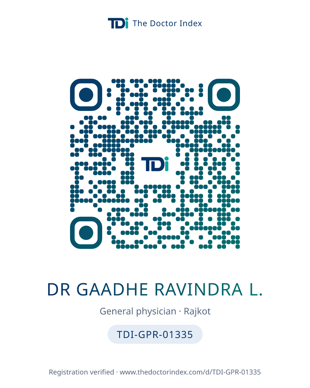 QR card for Dr Gaadhe Ravindra L., TDI-GPR-01335