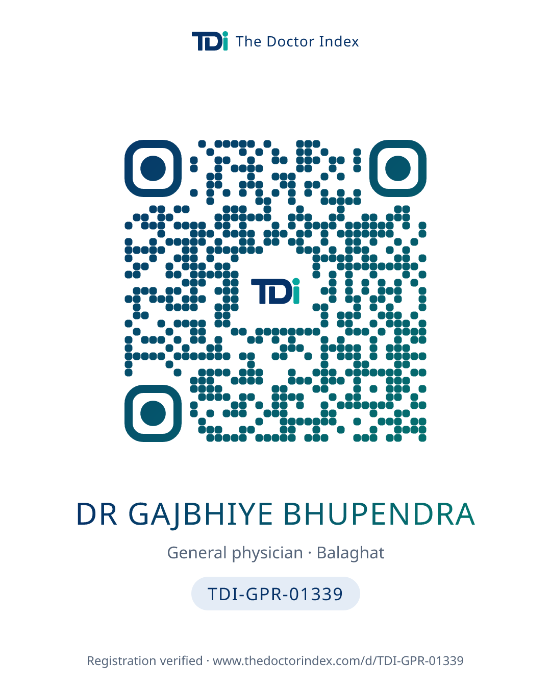 QR card for Dr Gajbhiye Bhupendra, TDI-GPR-01339