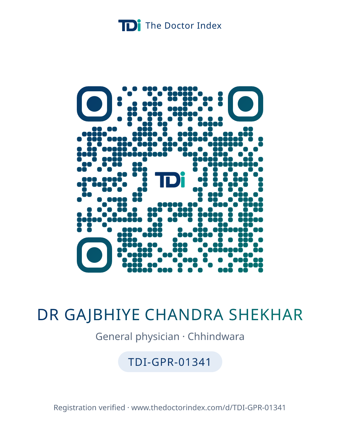 QR card for Dr Gajbhiye Chandra Shekhar, TDI-GPR-01341