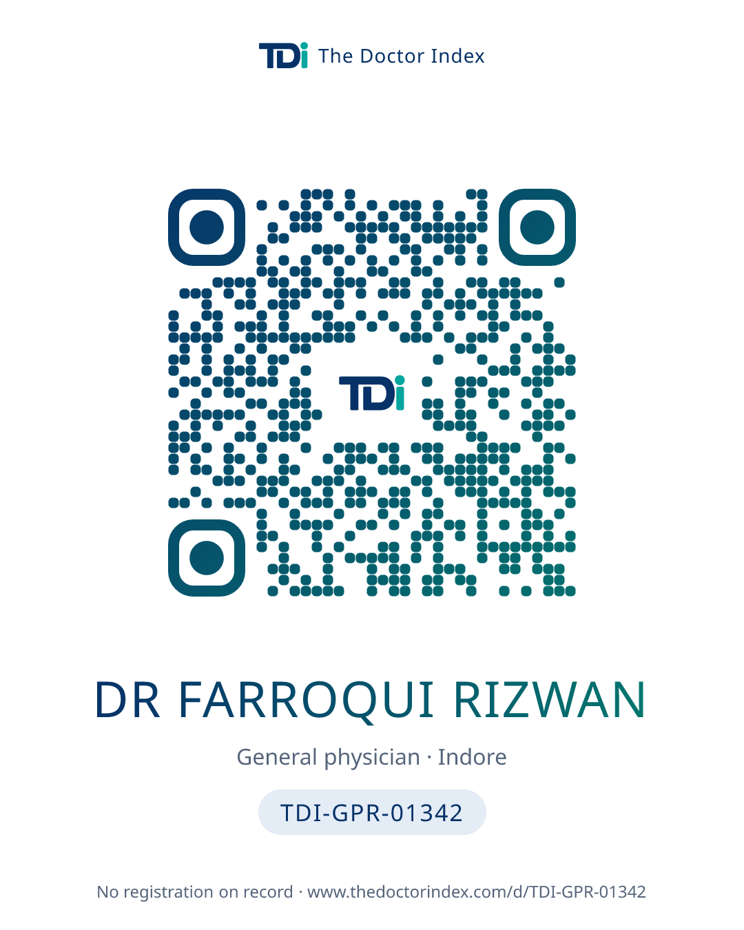 QR card for Dr Farroqui Rizwan, TDI-GPR-01342
