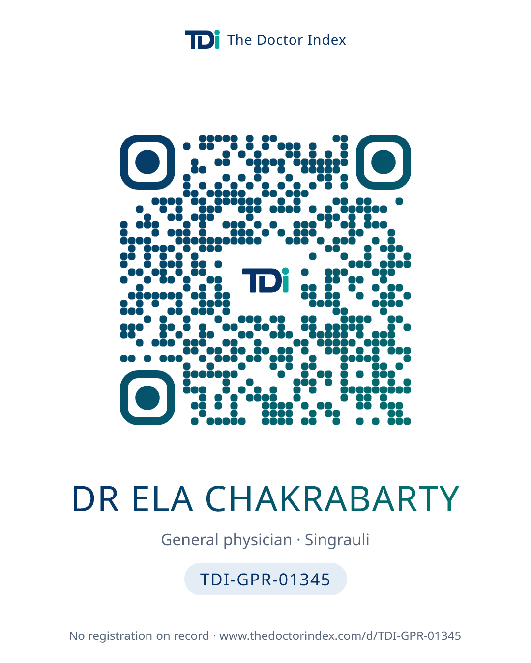 QR card for Dr Ela Chakrabarty, TDI-GPR-01345