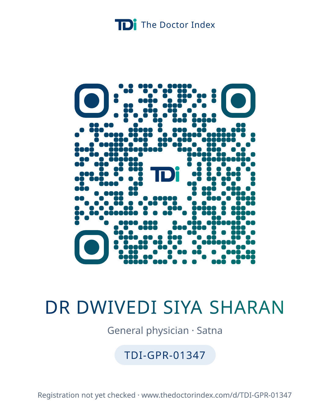 QR card for Dr Dwivedi Siya Sharan, TDI-GPR-01347