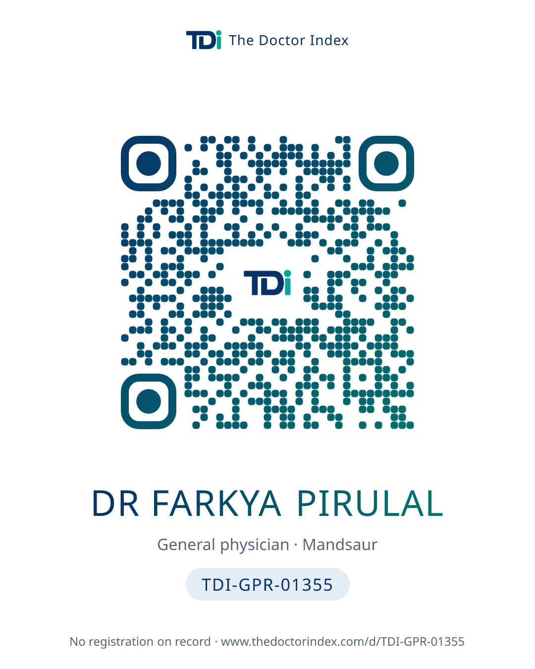 QR card for Dr Farkya Pirulal, TDI-GPR-01355