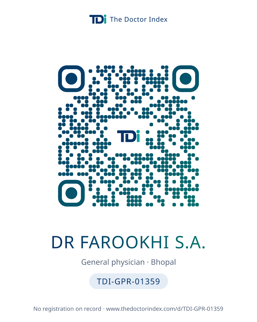 QR card for Dr Farookhi S.A., TDI-GPR-01359