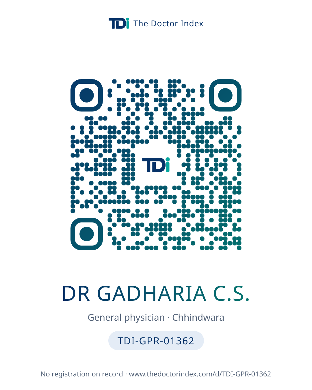 QR card for Dr Gadharia C.S., TDI-GPR-01362