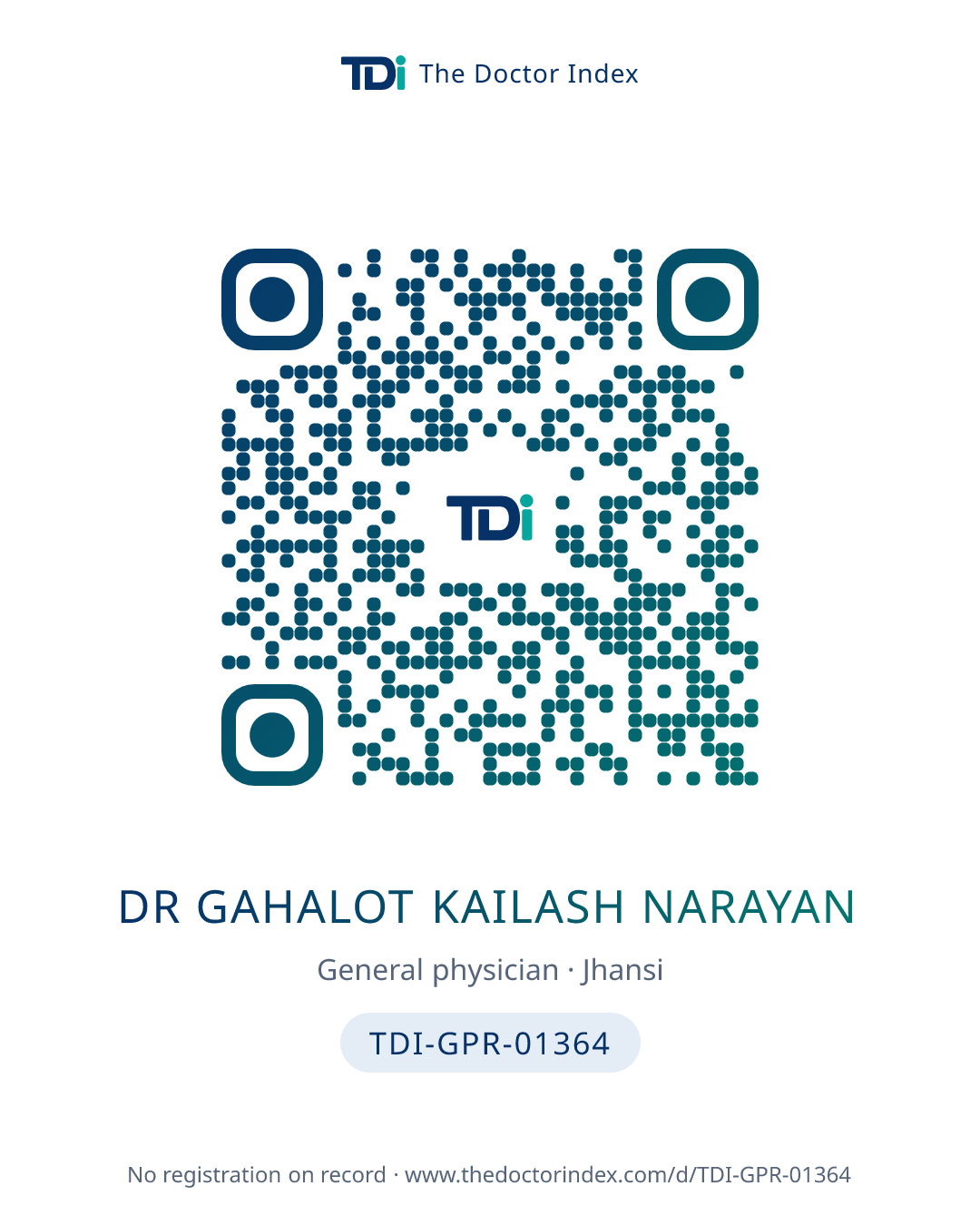 QR card for Dr Gahalot Kailash Narayan, TDI-GPR-01364