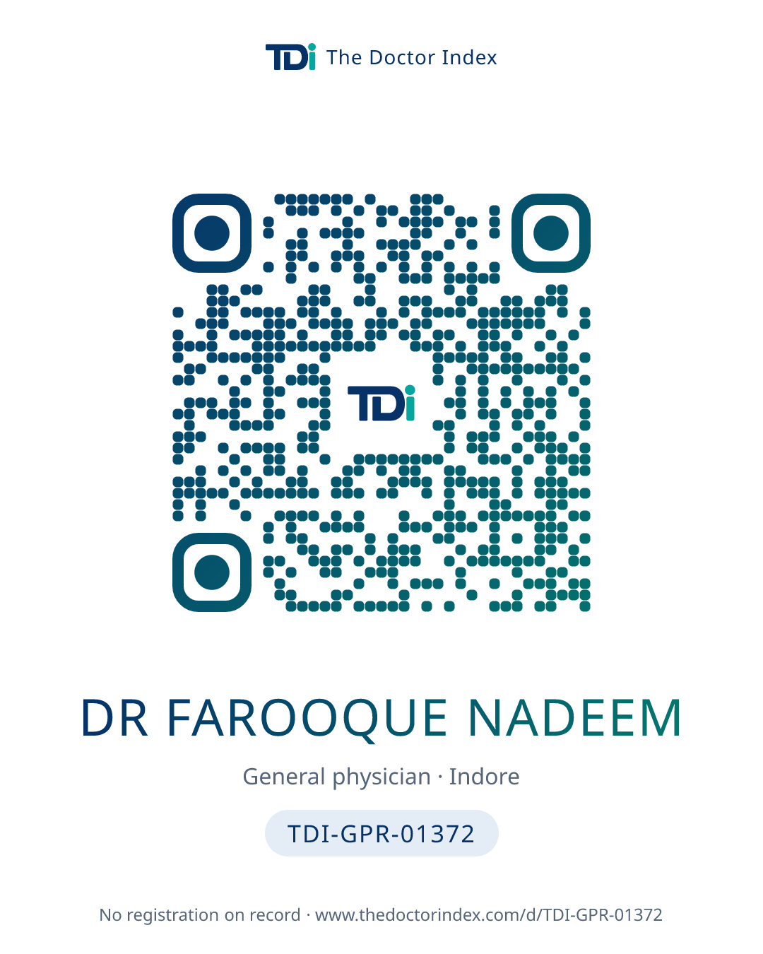 QR card for Dr Farooque Nadeem, TDI-GPR-01372