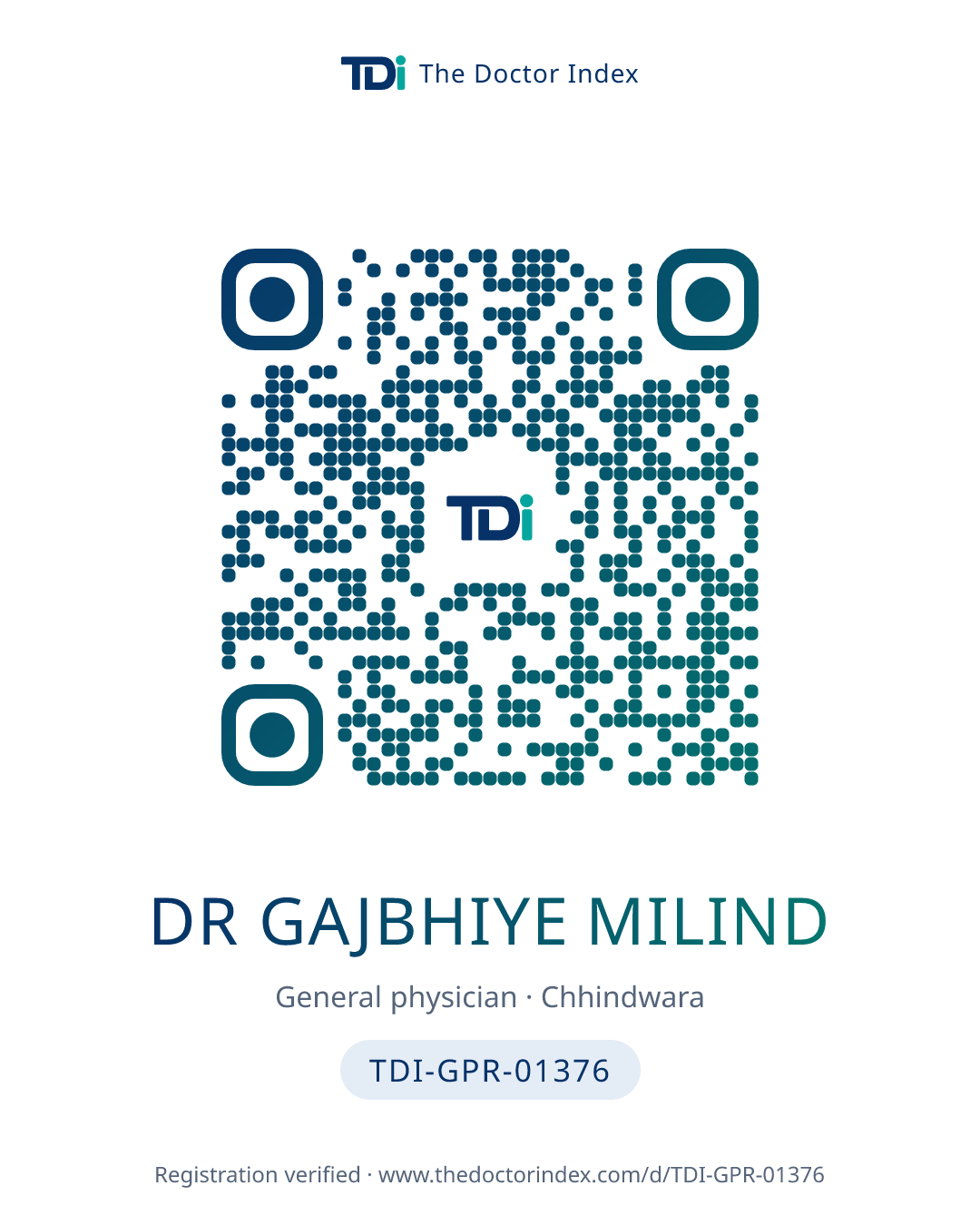 QR card for Dr Gajbhiye Milind, TDI-GPR-01376