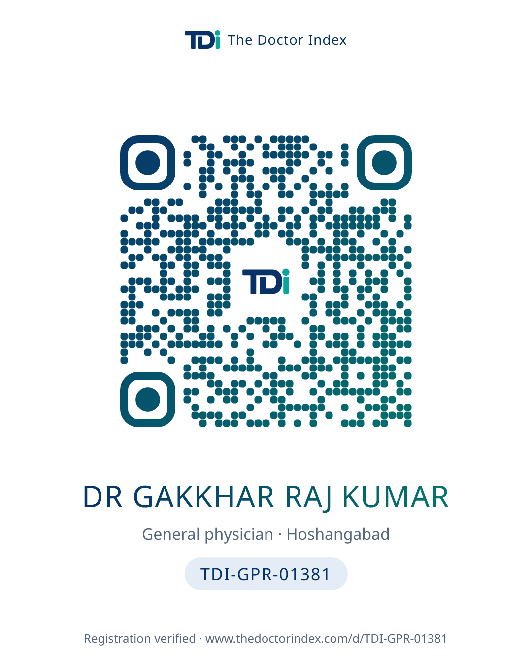 QR card for Dr Gakkhar Raj Kumar, TDI-GPR-01381