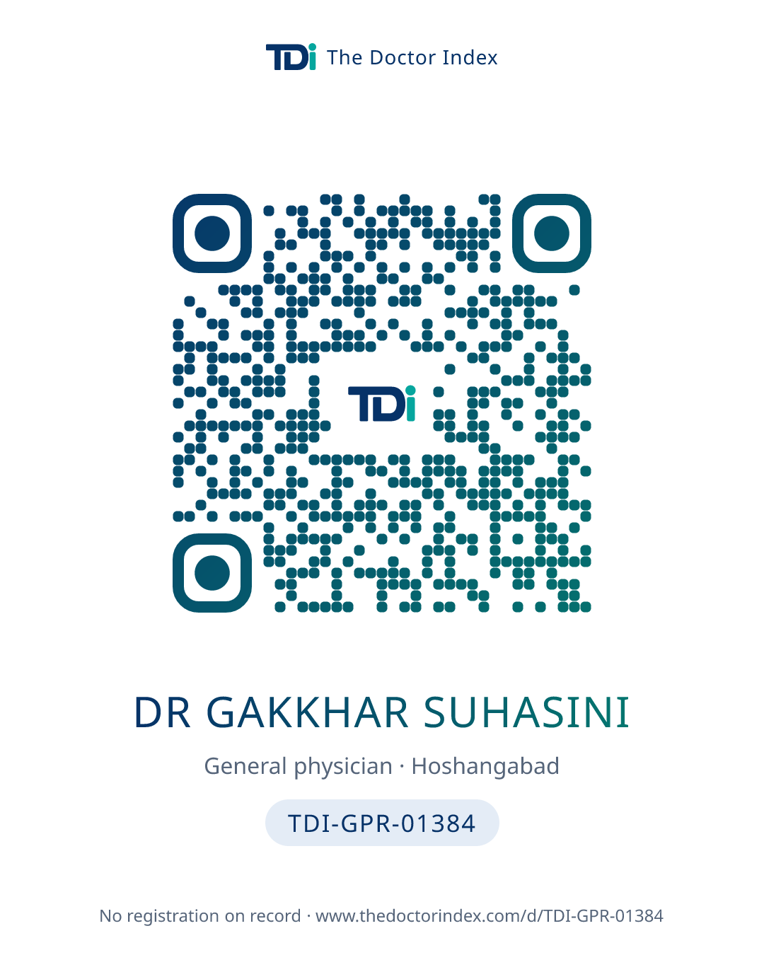 QR card for Dr Gakkhar Suhasini, TDI-GPR-01384