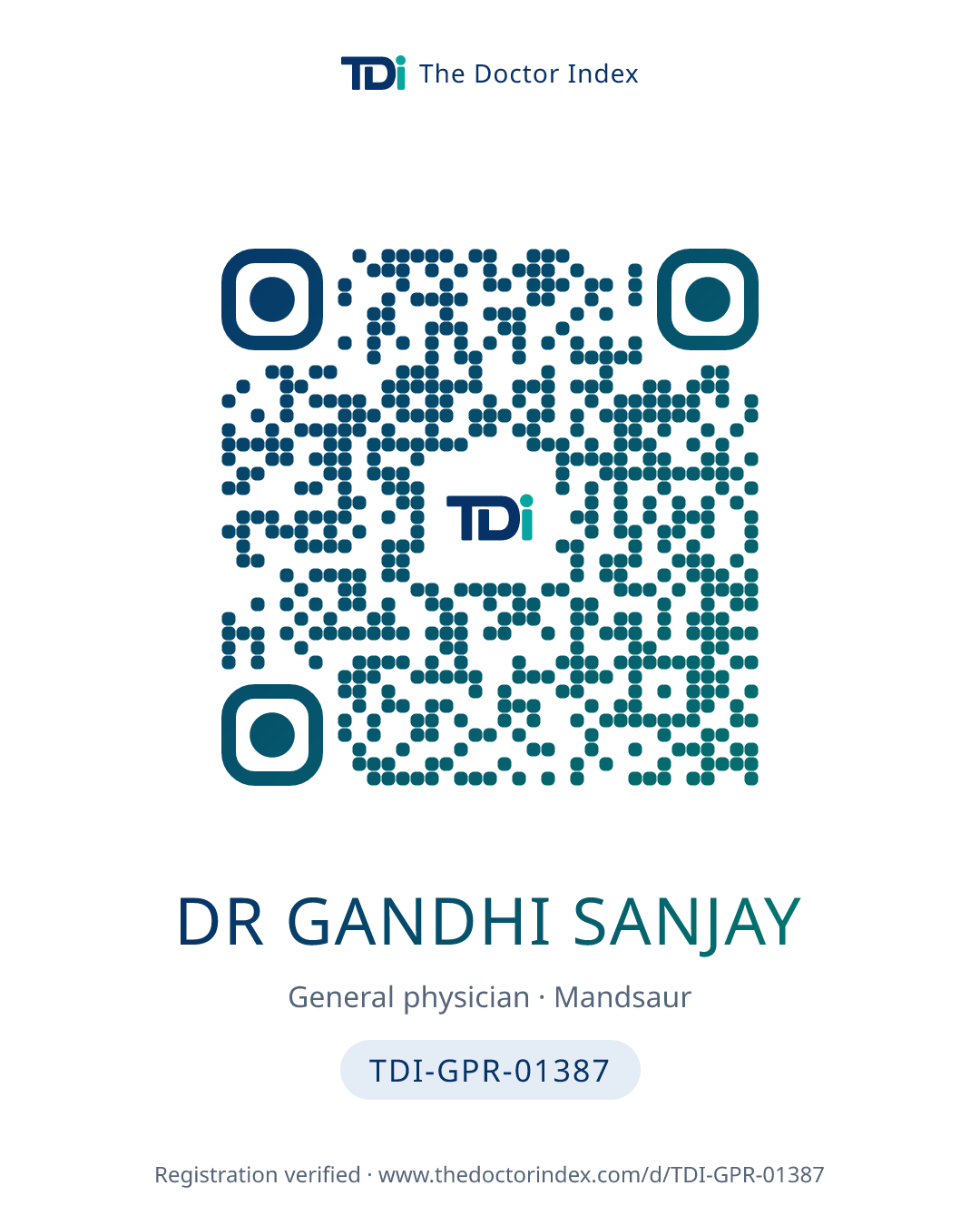 QR card for Dr Gandhi Sanjay, TDI-GPR-01387