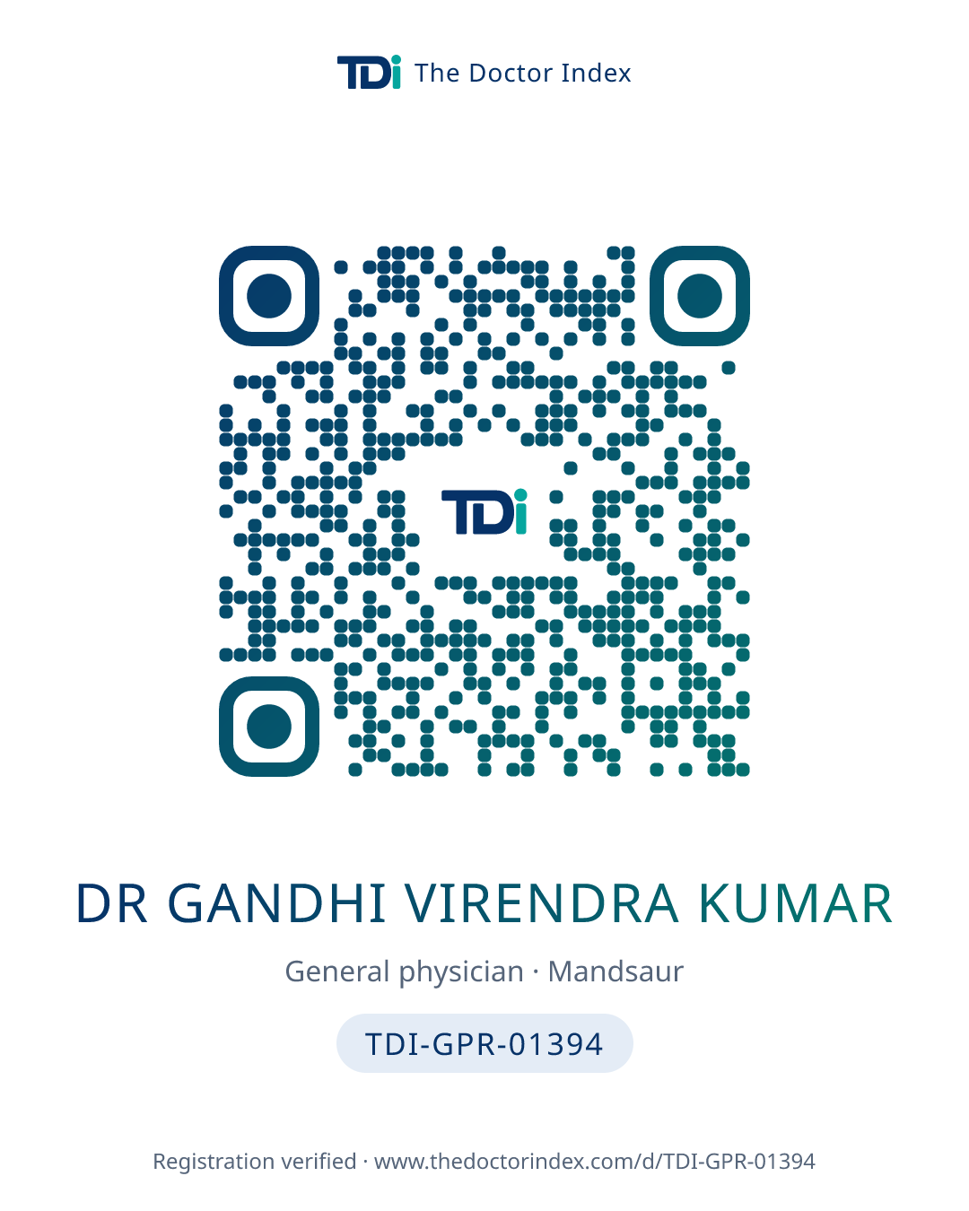 QR card for Dr Gandhi Virendra Kumar, TDI-GPR-01394