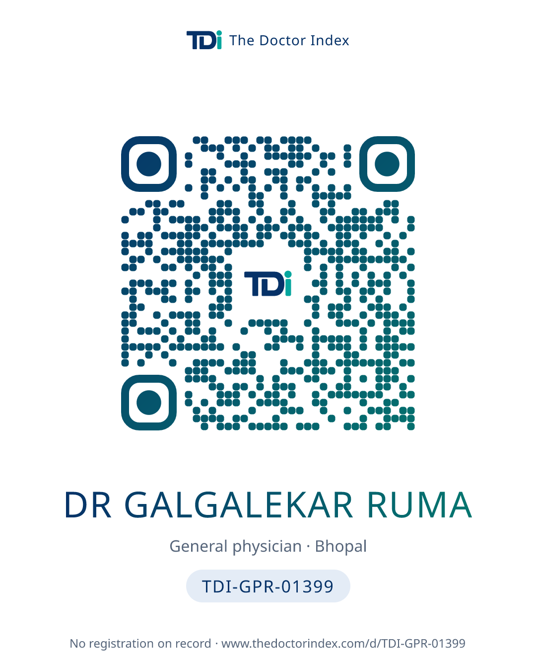 QR card for Dr Galgalekar Ruma, TDI-GPR-01399