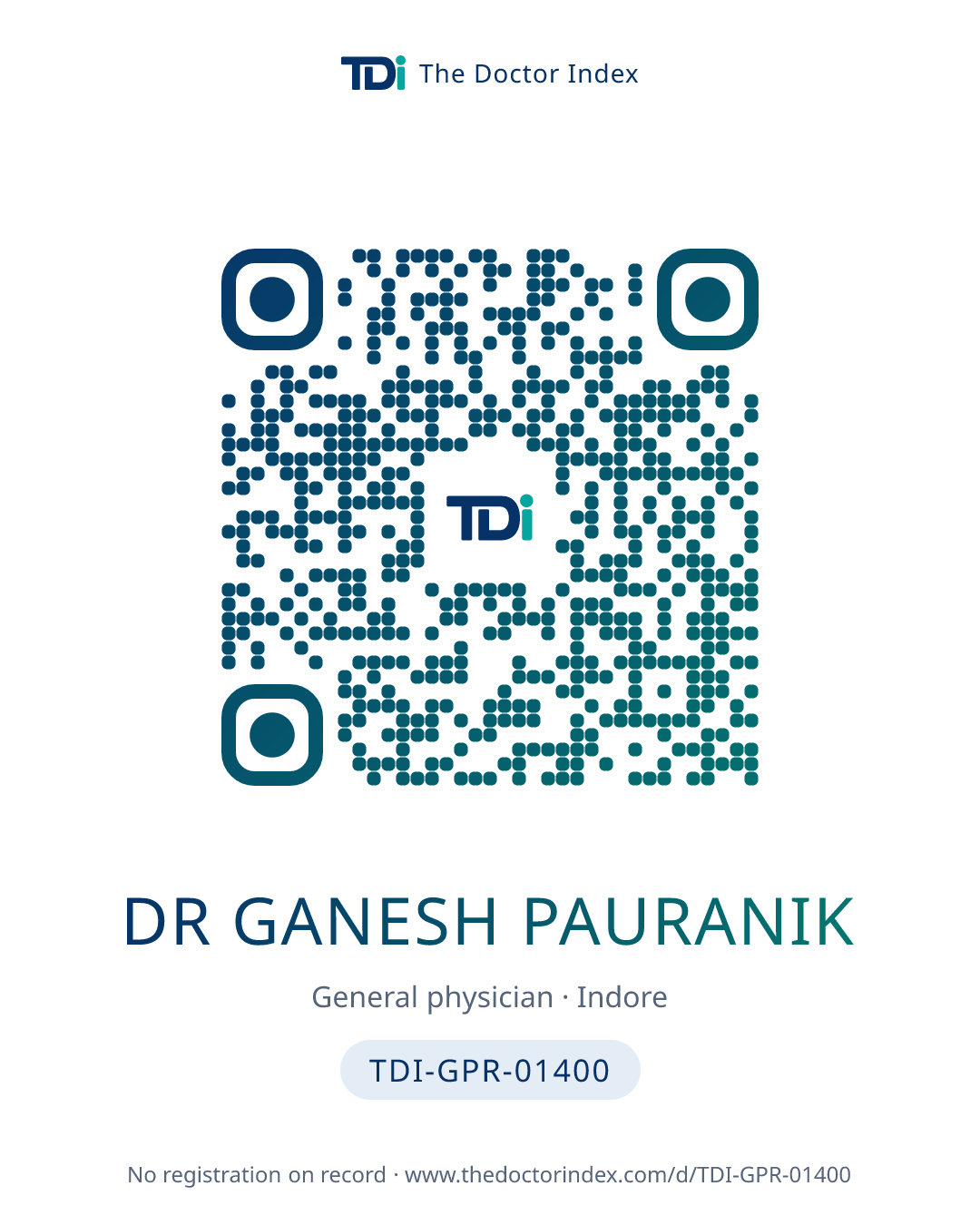 QR card for Dr Ganesh Pauranik, TDI-GPR-01400