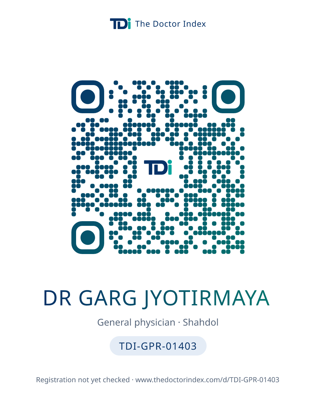 QR card for Dr Garg Jyotirmaya, TDI-GPR-01403