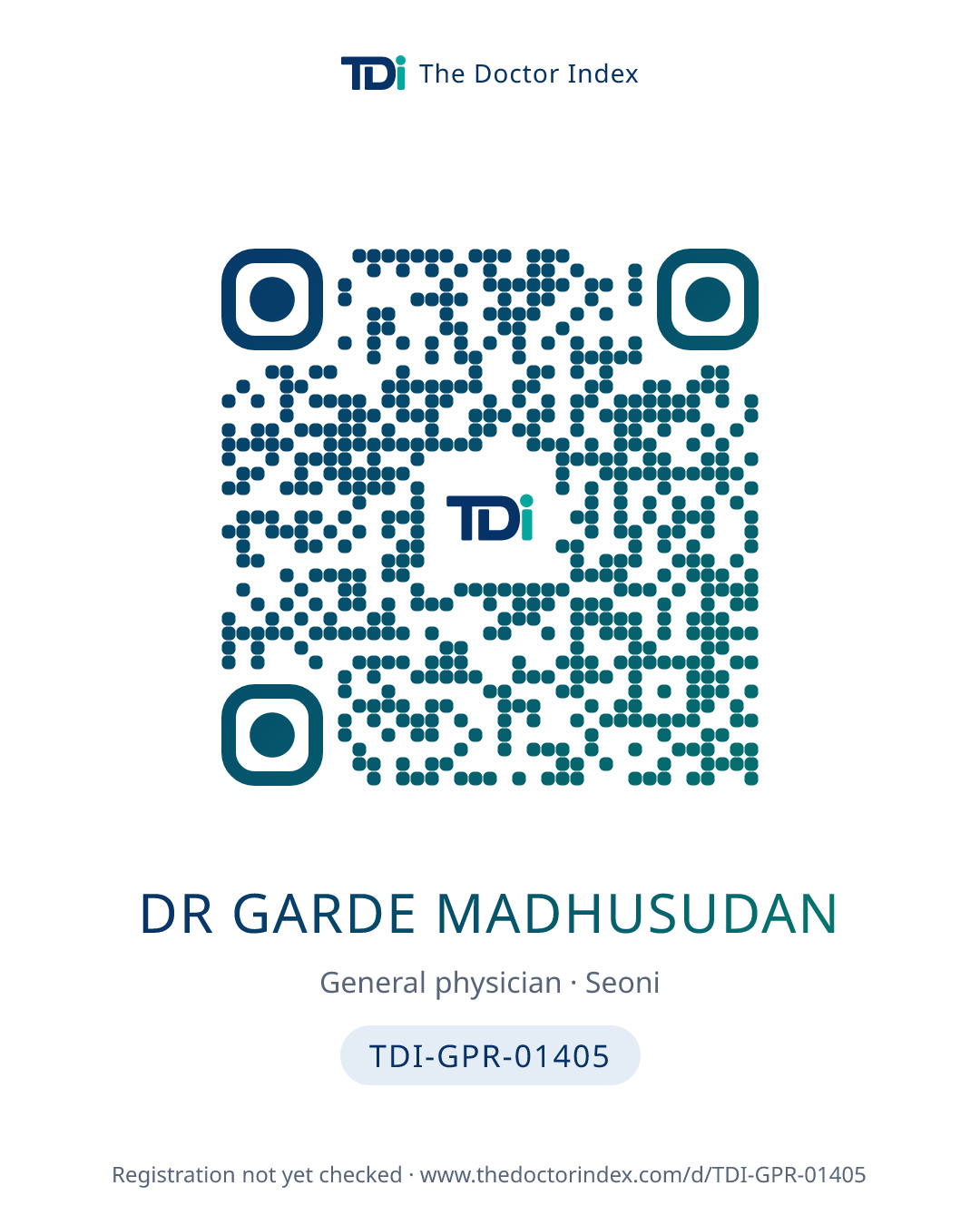 QR card for Dr Garde Madhusudan, TDI-GPR-01405