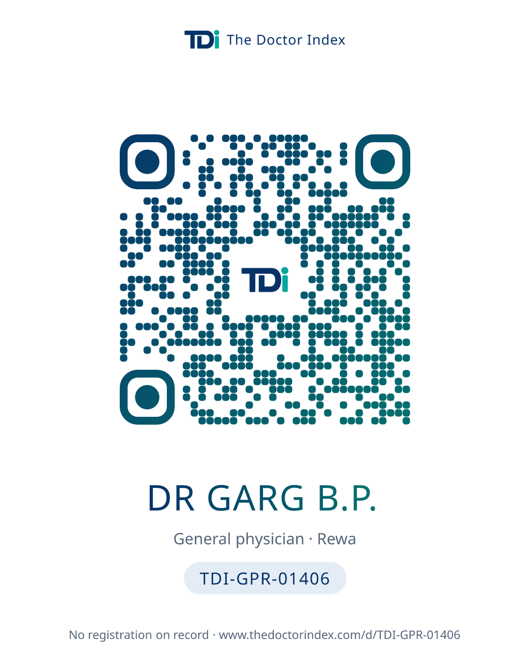 QR card for Dr Garg B.P., TDI-GPR-01406