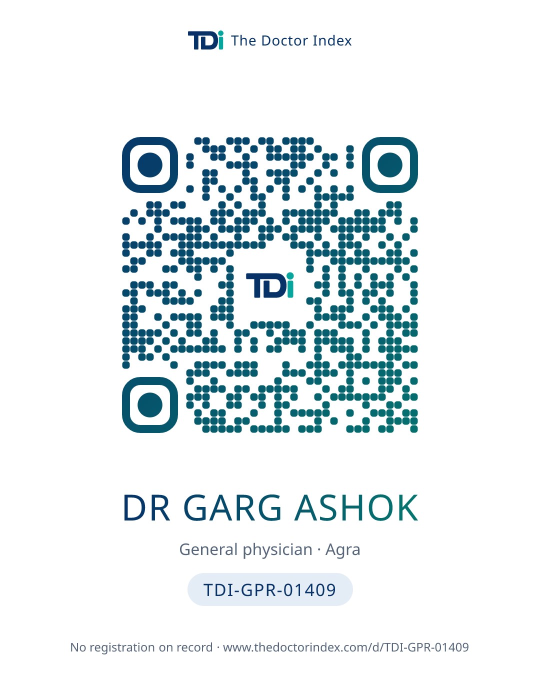 QR card for Dr Garg Ashok, TDI-GPR-01409