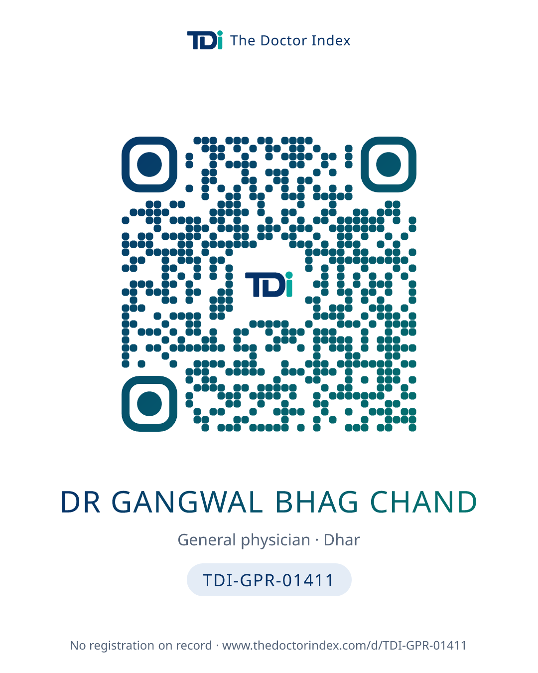 QR card for Dr Gangwal Bhag Chand, TDI-GPR-01411