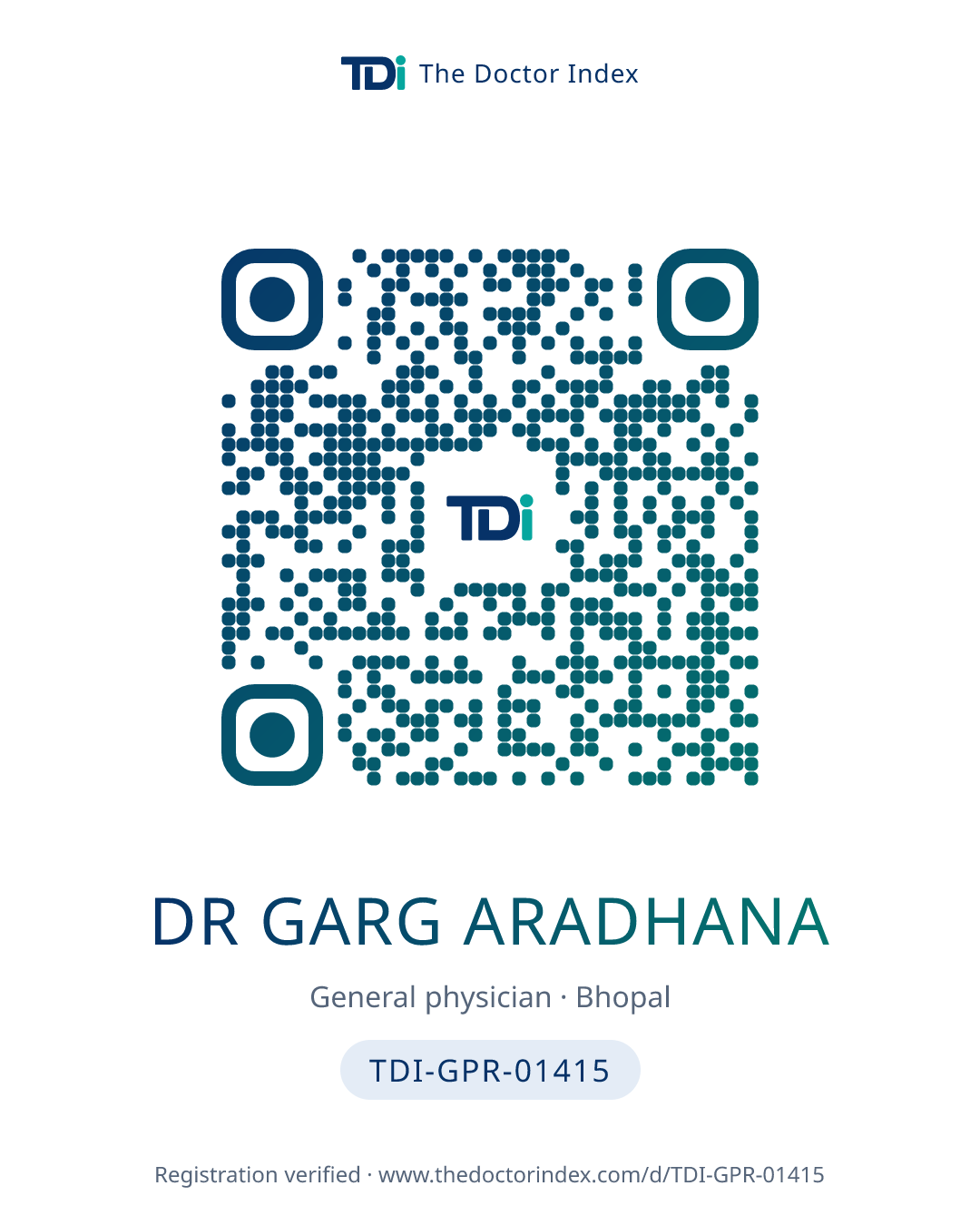 QR card for Dr Garg Aradhana, TDI-GPR-01415