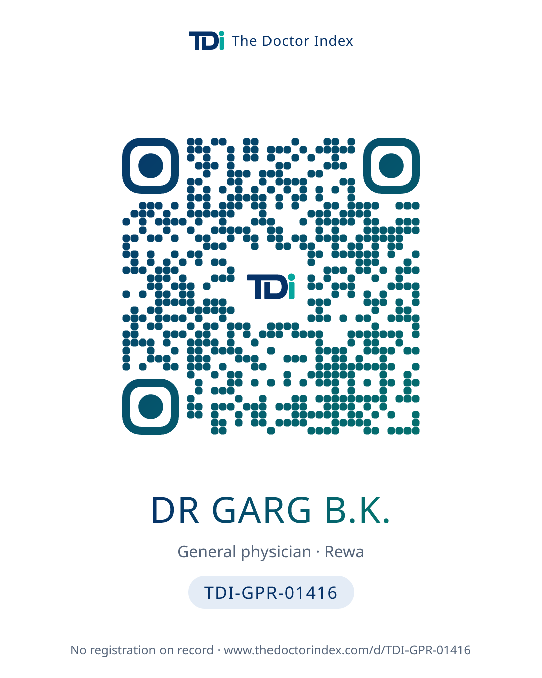 QR card for Dr Garg B.K., TDI-GPR-01416