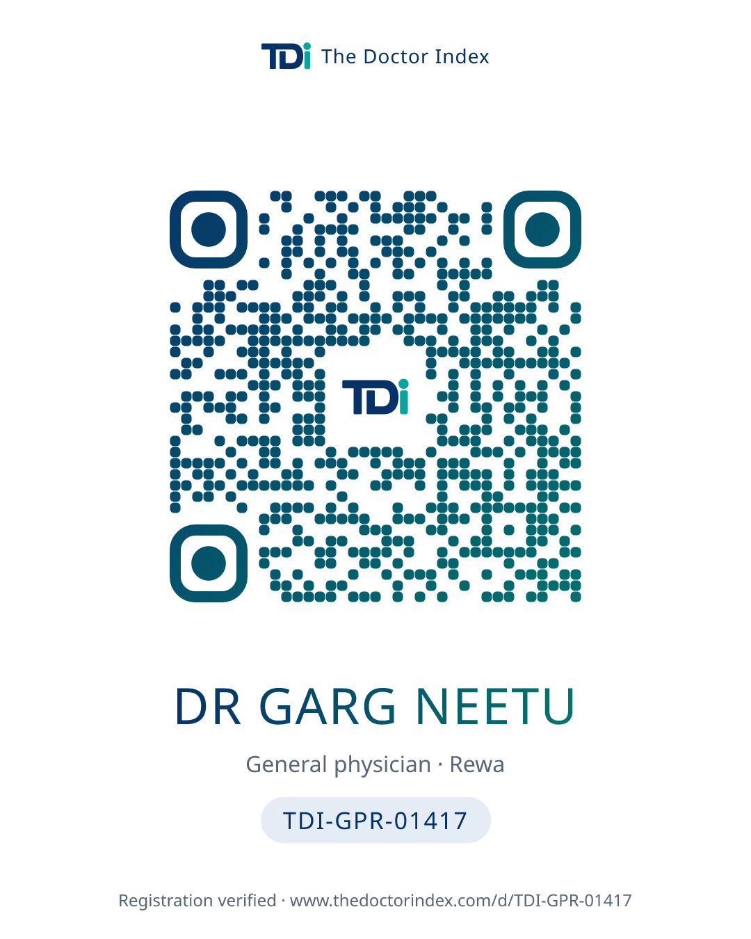 QR card for Dr Garg Neetu, TDI-GPR-01417