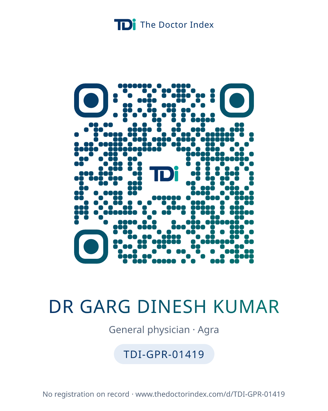 QR card for Dr Garg Dinesh Kumar, TDI-GPR-01419