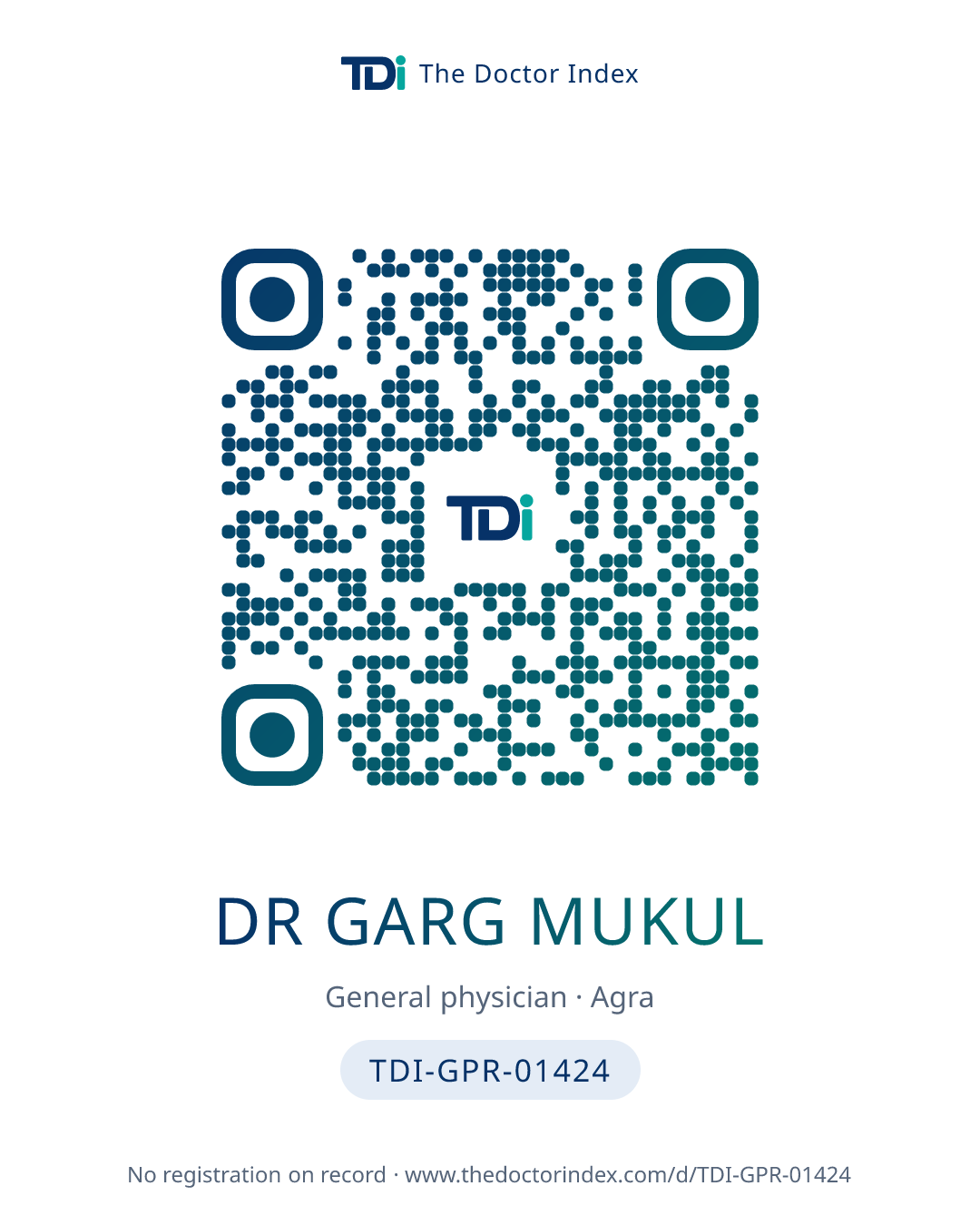 QR card for Dr Garg Mukul, TDI-GPR-01424