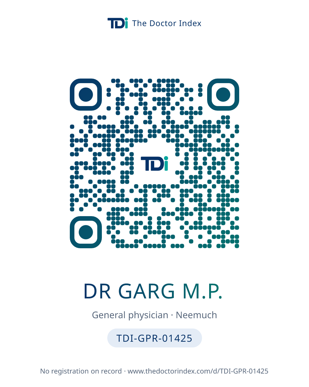 QR card for Dr Garg M.P., TDI-GPR-01425