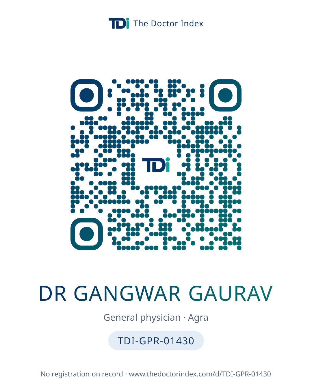 QR card for Dr Gangwar Gaurav, TDI-GPR-01430