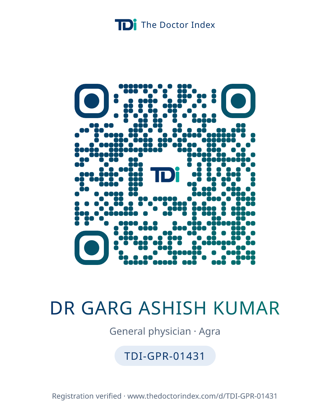 QR card for Dr Garg Ashish Kumar, TDI-GPR-01431