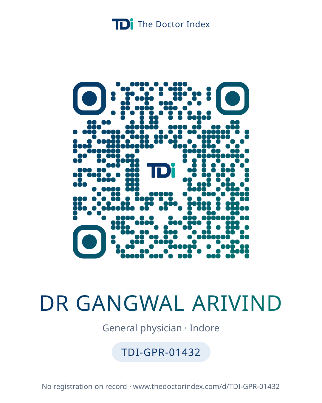 QR card for Dr Gangwal Arivind, TDI-GPR-01432