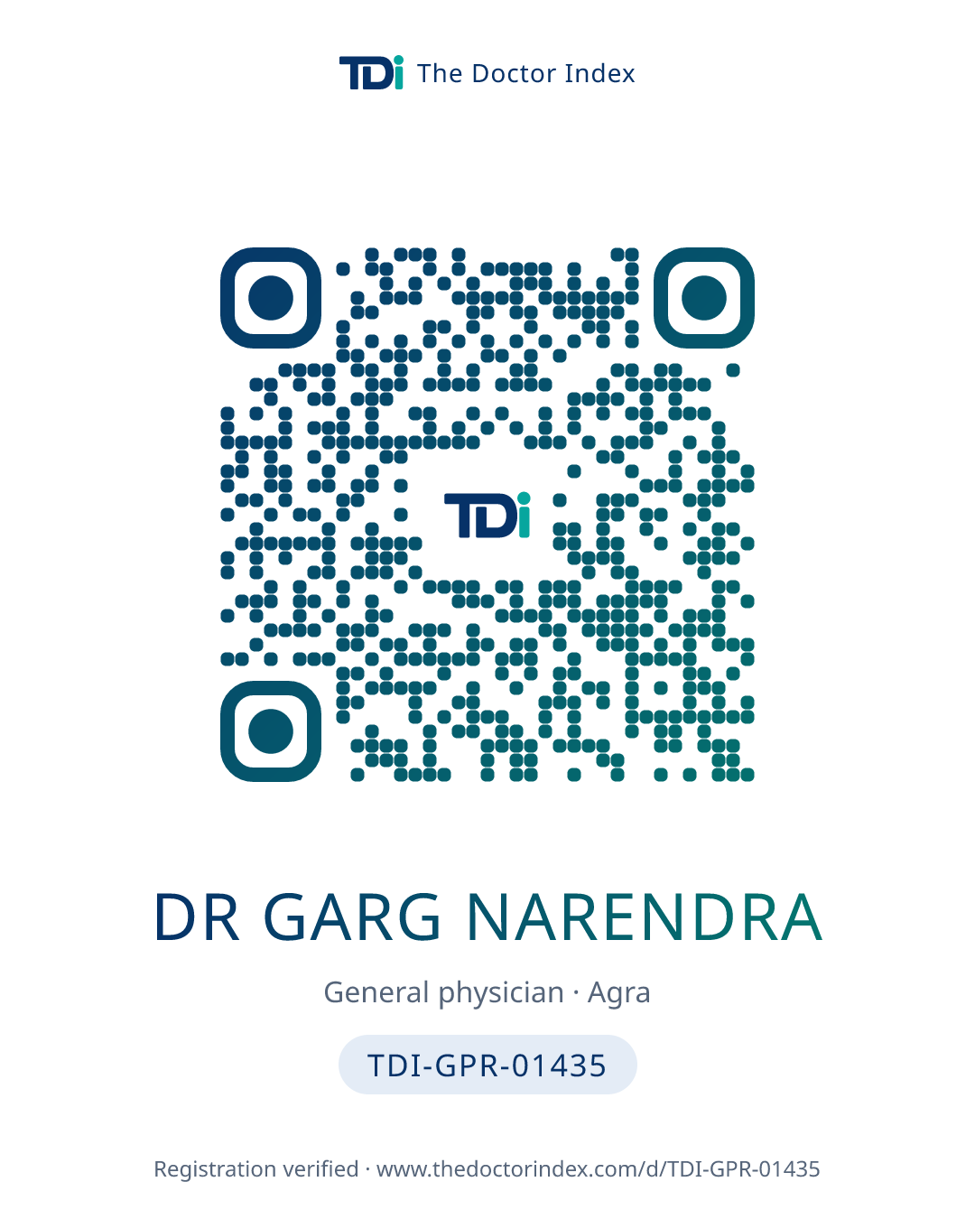 QR card for Dr Garg Narendra, TDI-GPR-01435