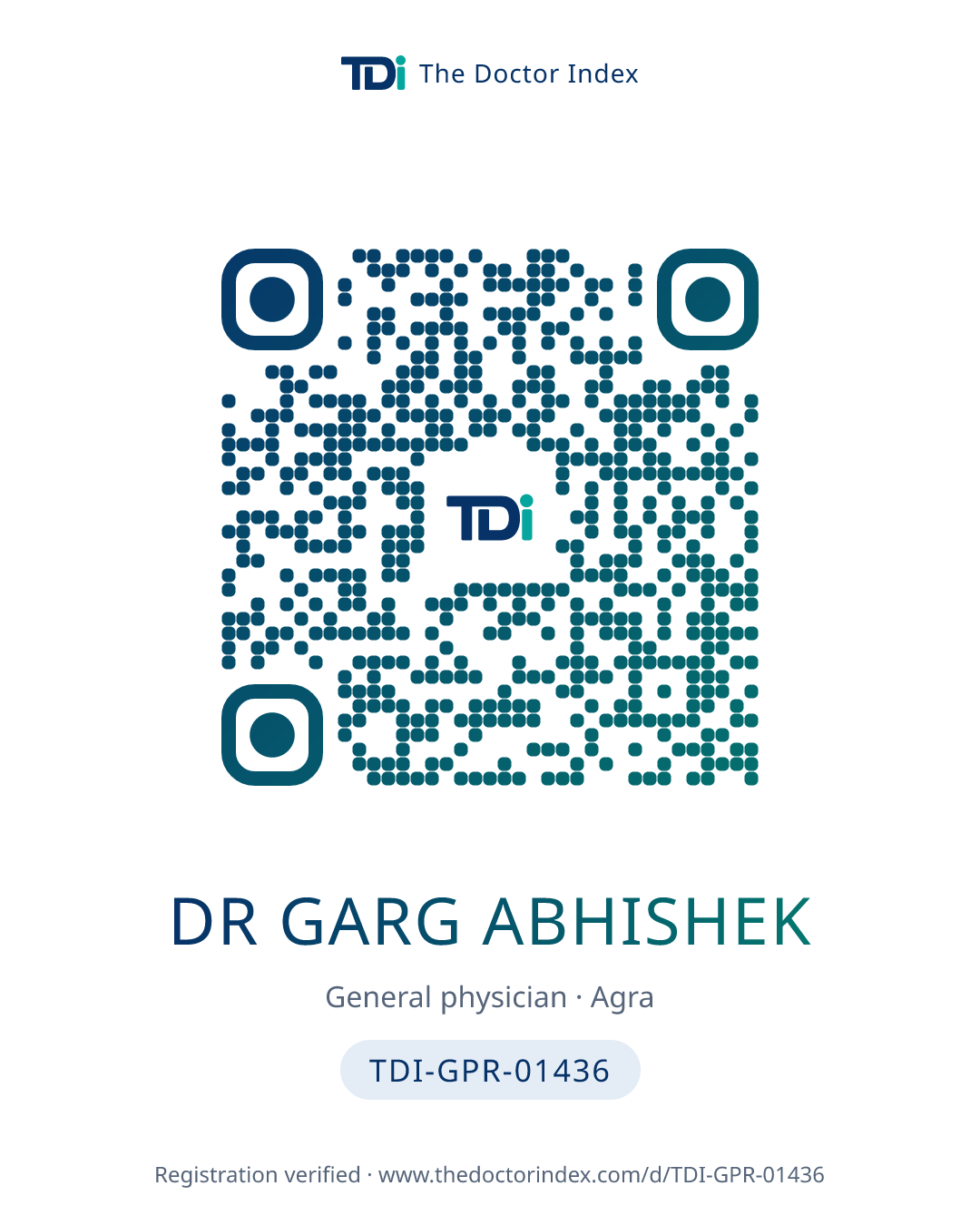 QR card for Dr Garg Abhishek, TDI-GPR-01436
