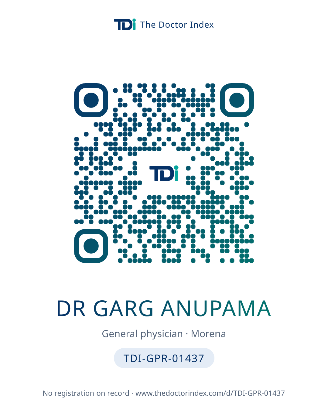 QR card for Dr Garg Anupama, TDI-GPR-01437
