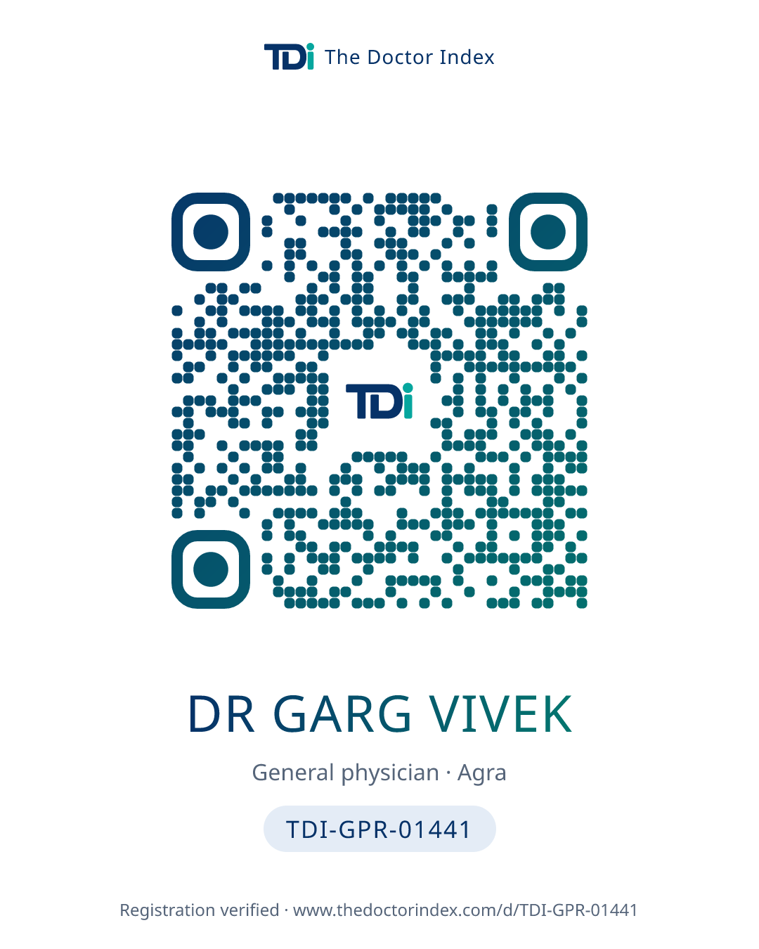 QR card for Dr Garg Vivek, TDI-GPR-01441