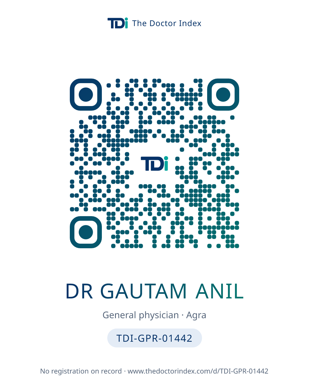 QR card for Dr Gautam Anil, TDI-GPR-01442