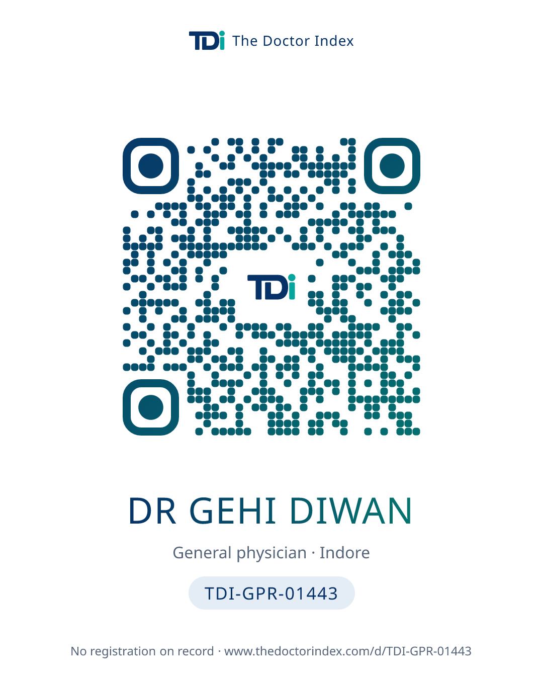 QR card for Dr Gehi Diwan, TDI-GPR-01443