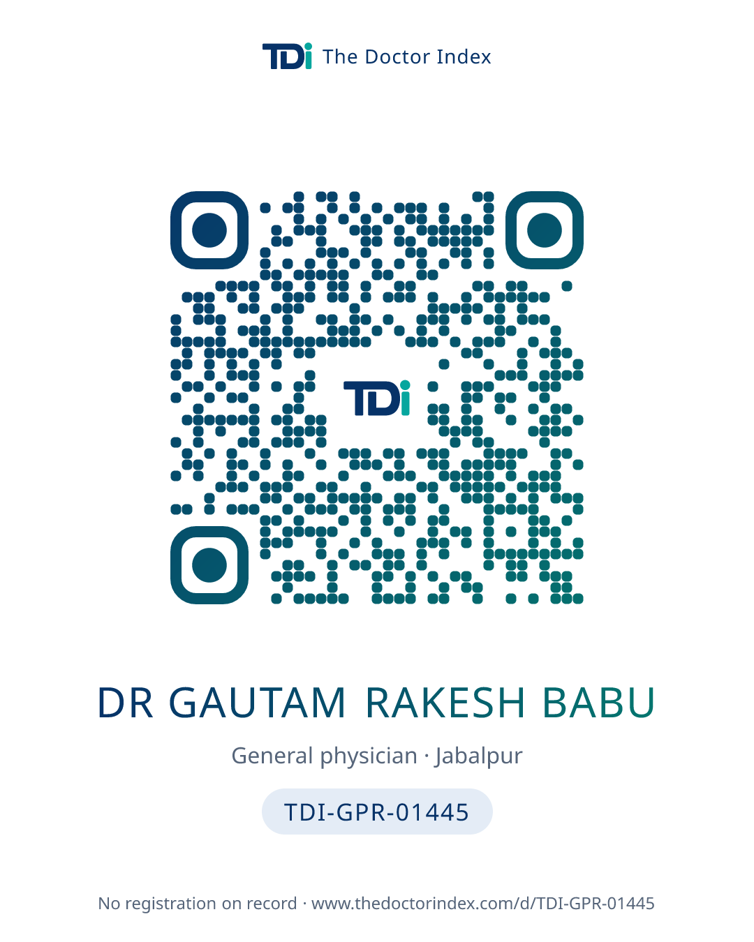 QR card for Dr Gautam Rakesh Babu, TDI-GPR-01445