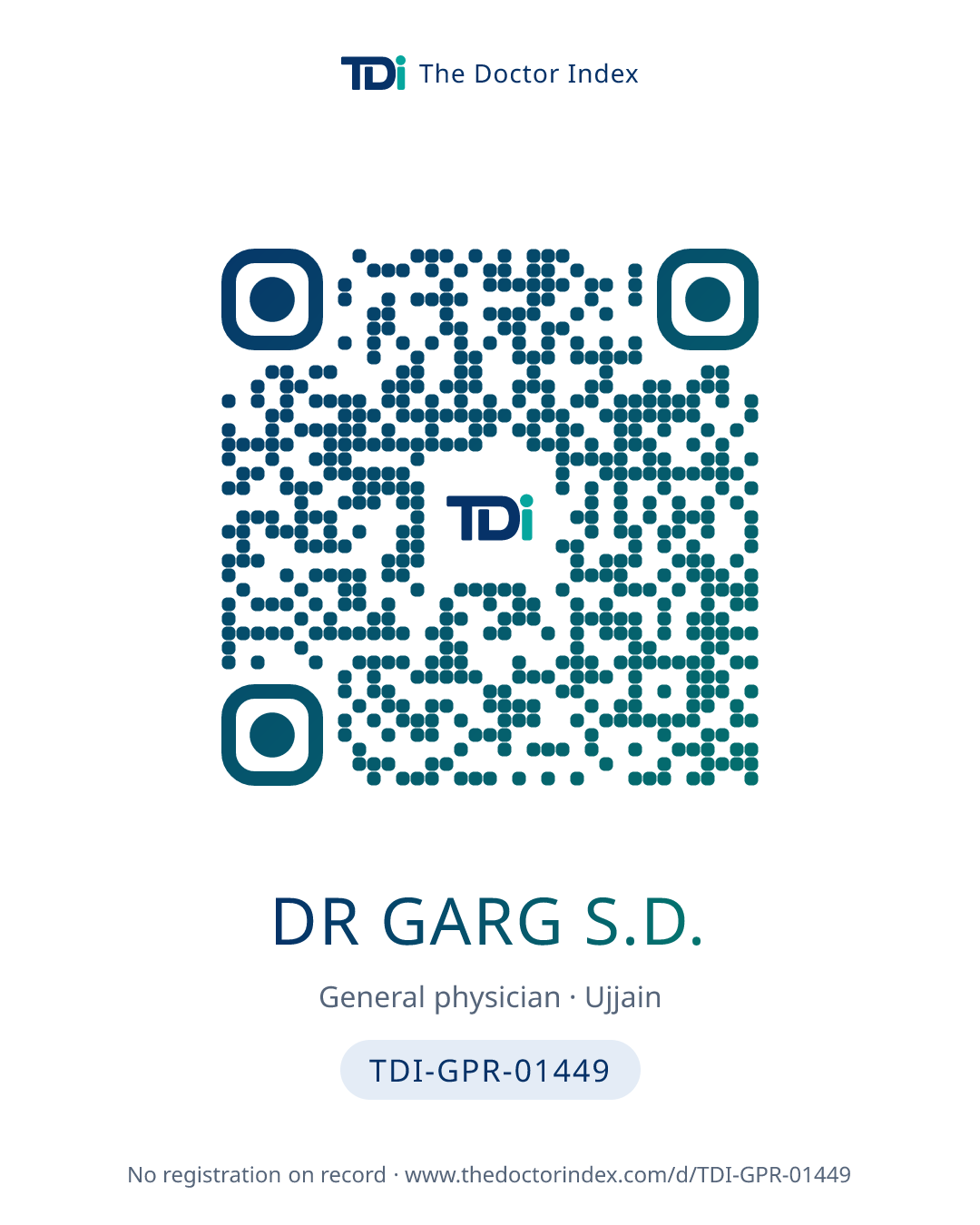 QR card for Dr Garg S.D., TDI-GPR-01449
