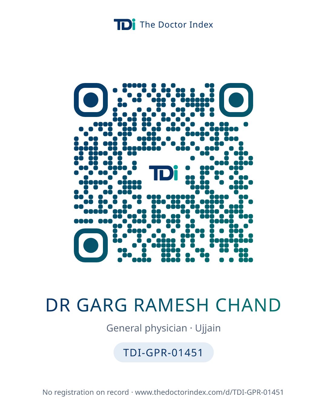 QR card for Dr Garg Ramesh Chand, TDI-GPR-01451