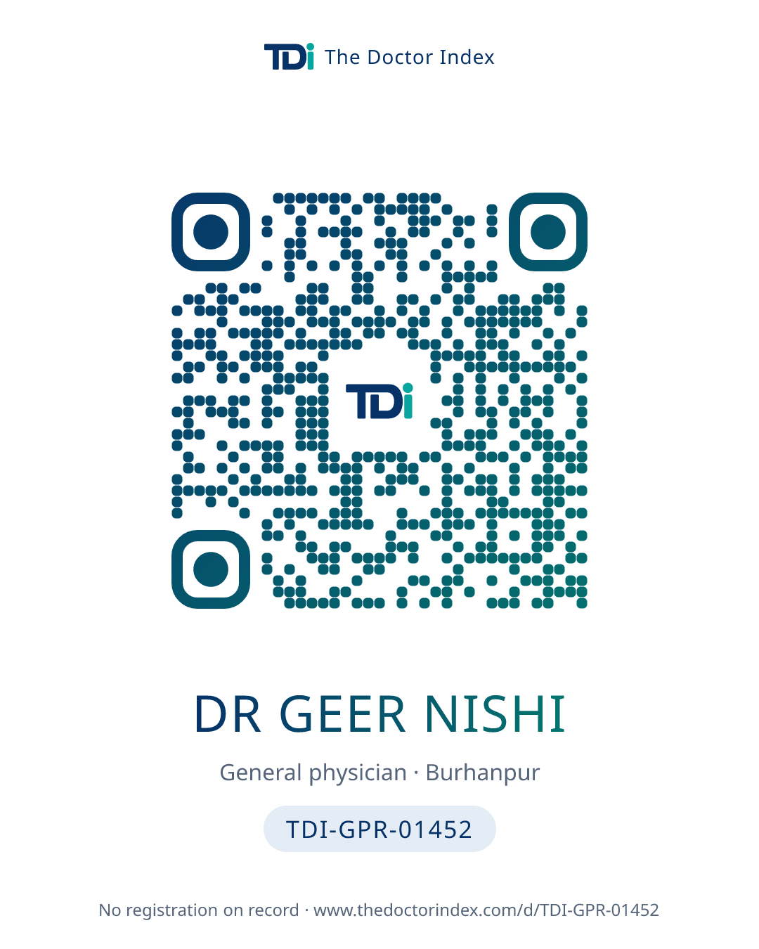QR card for Dr Geer Nishi, TDI-GPR-01452