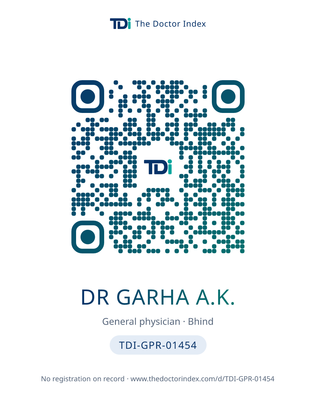 QR card for Dr Garha A.K., TDI-GPR-01454