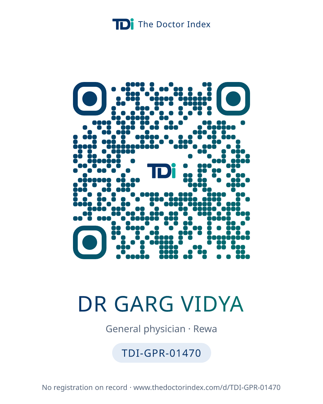 QR card for Dr Garg Vidya, TDI-GPR-01470