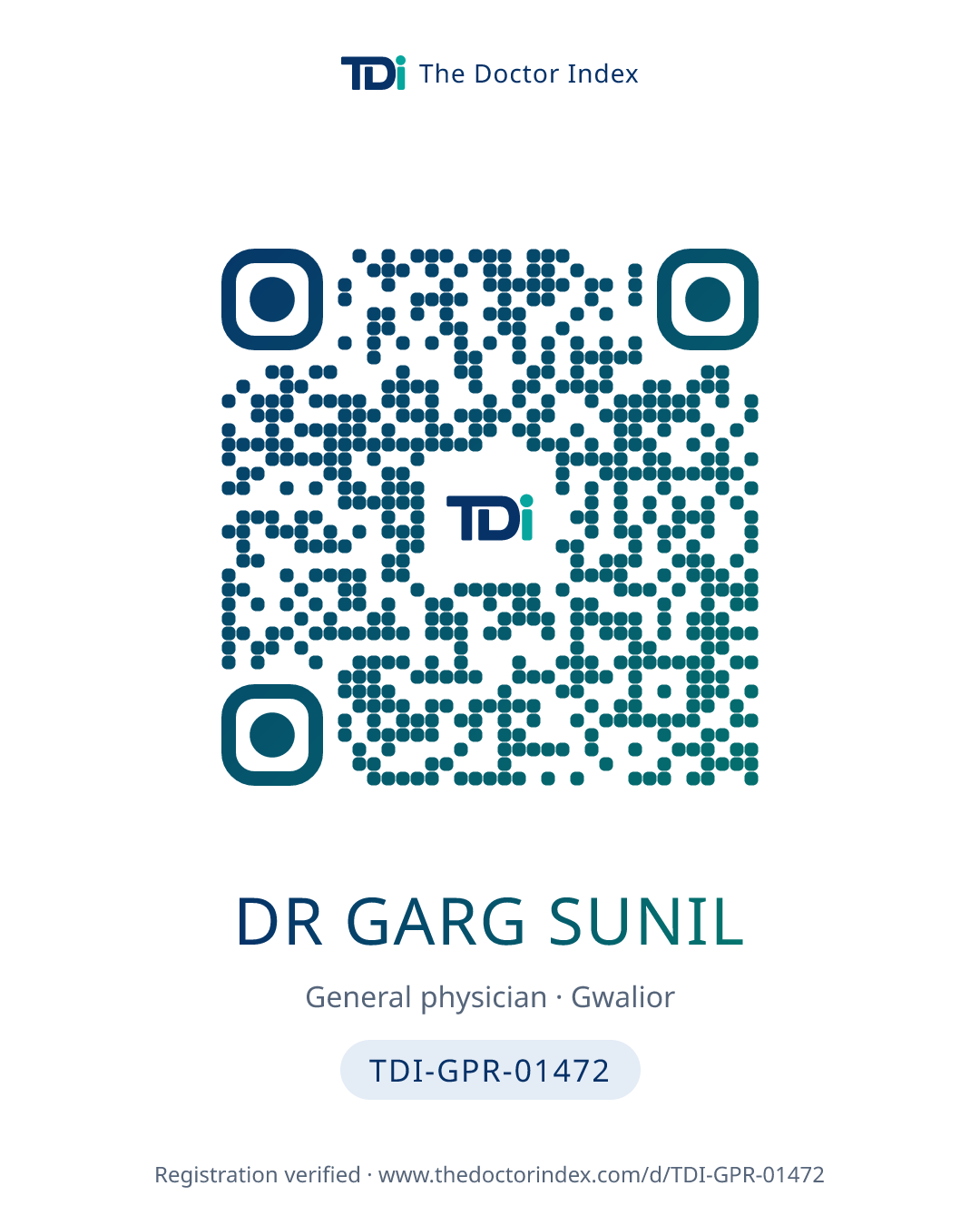 QR card for Dr Garg Sunil, TDI-GPR-01472