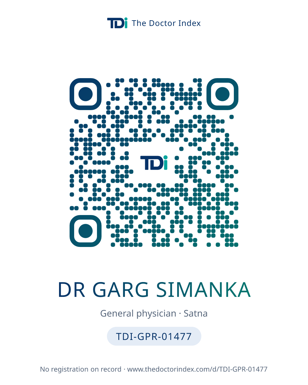 QR card for Dr Garg Simanka, TDI-GPR-01477