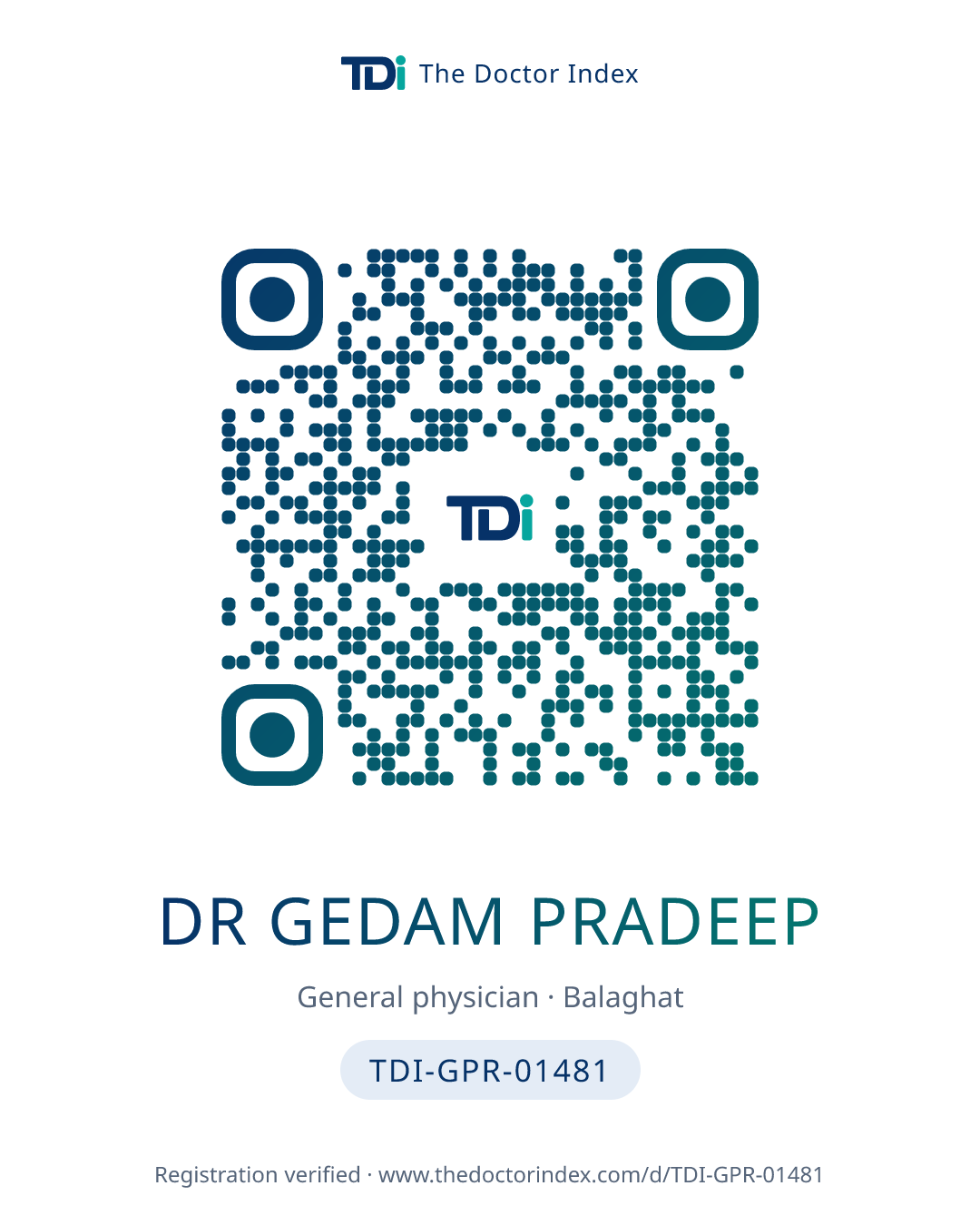 QR card for Dr Gedam Pradeep, TDI-GPR-01481