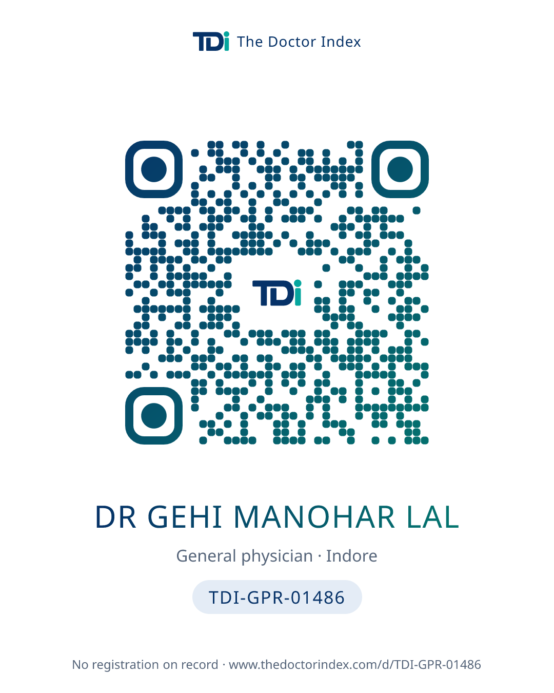 QR card for Dr Gehi Manohar Lal, TDI-GPR-01486