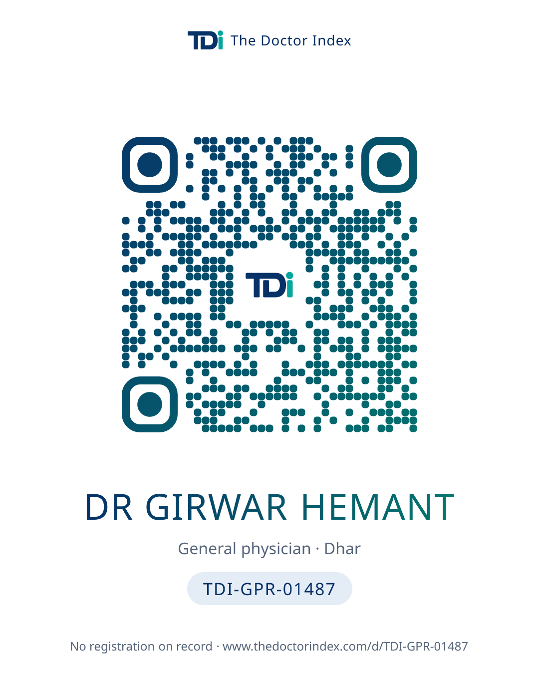 QR card for Dr Girwar Hemant, TDI-GPR-01487